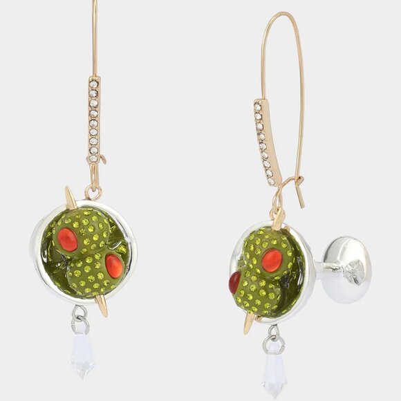 NWT $68 BETSEY JOHNSON Martini Drop Earrings Green Silver Gold Glass Crystals - Picture 1 of 4